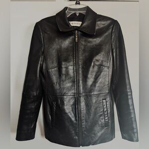 Jones New York Hip Length Classic Black Leather Jacket Butter Soft Small